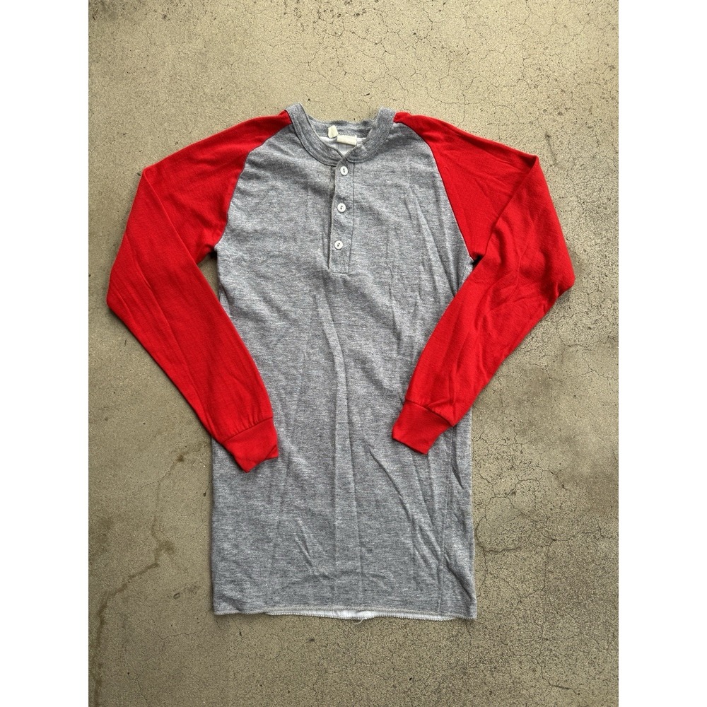 Vintage Double Layer Raglan Jersey Shirt Henley Large Red and Gray 70s 80s USA